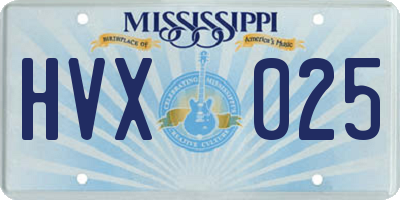 MS license plate HVX025