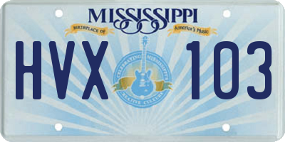 MS license plate HVX103