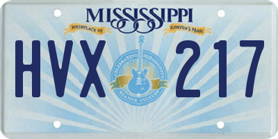 MS license plate HVX217