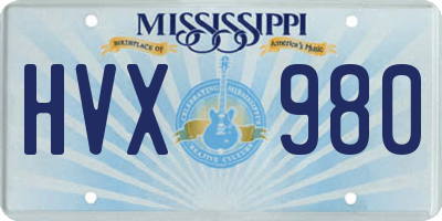 MS license plate HVX980