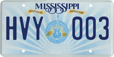 MS license plate HVY003