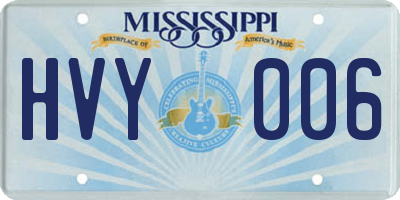 MS license plate HVY006