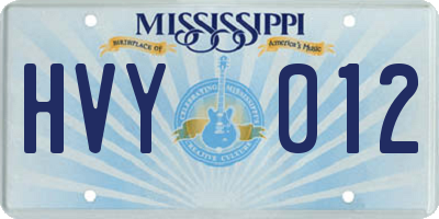 MS license plate HVY012