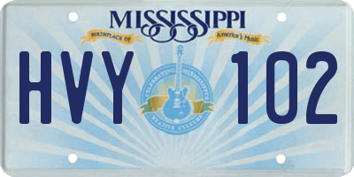 MS license plate HVY102