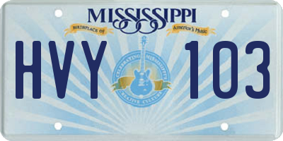 MS license plate HVY103
