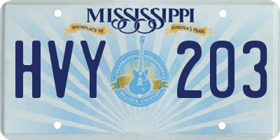 MS license plate HVY203