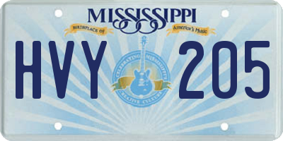 MS license plate HVY205