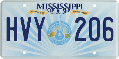 MS license plate HVY206
