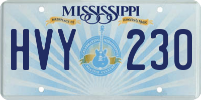 MS license plate HVY230