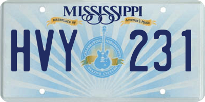 MS license plate HVY231