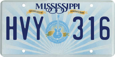 MS license plate HVY316