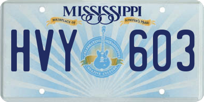 MS license plate HVY603