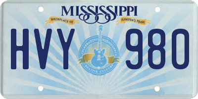 MS license plate HVY980