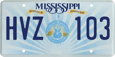 MS license plate HVZ103
