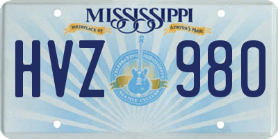 MS license plate HVZ980