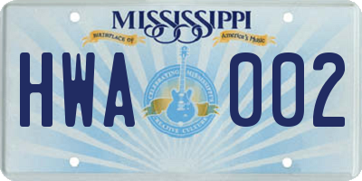 MS license plate HWA002