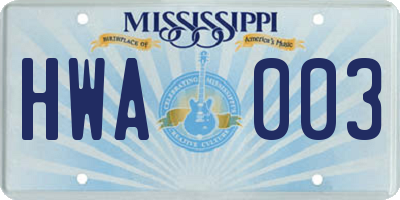 MS license plate HWA003