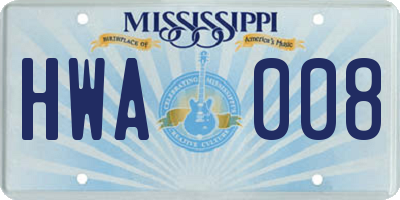MS license plate HWA008