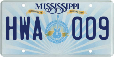MS license plate HWA009