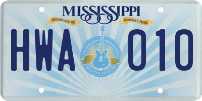 MS license plate HWA010