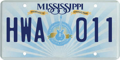 MS license plate HWA011