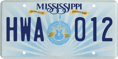 MS license plate HWA012