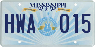 MS license plate HWA015