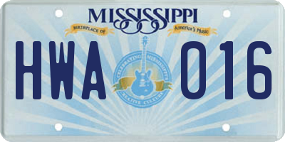 MS license plate HWA016