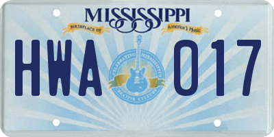 MS license plate HWA017