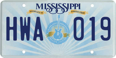 MS license plate HWA019