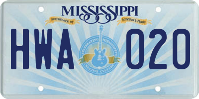 MS license plate HWA020