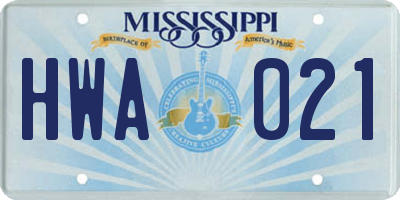 MS license plate HWA021