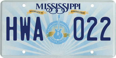 MS license plate HWA022