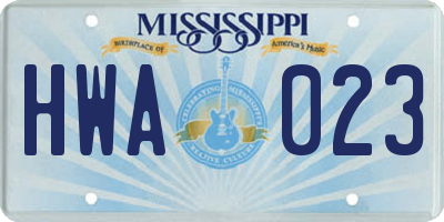 MS license plate HWA023