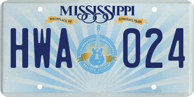 MS license plate HWA024