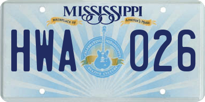 MS license plate HWA026