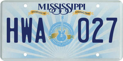 MS license plate HWA027