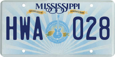 MS license plate HWA028