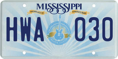 MS license plate HWA030