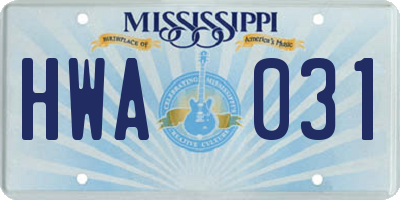 MS license plate HWA031