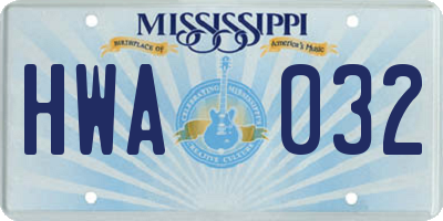 MS license plate HWA032