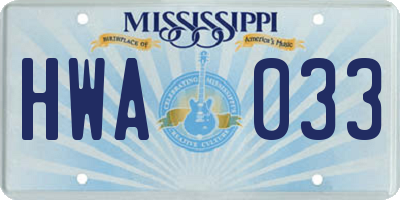 MS license plate HWA033