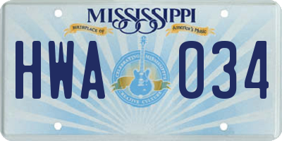 MS license plate HWA034
