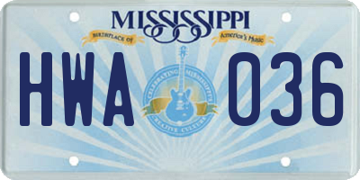 MS license plate HWA036