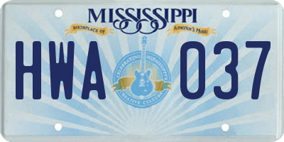 MS license plate HWA037
