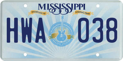 MS license plate HWA038