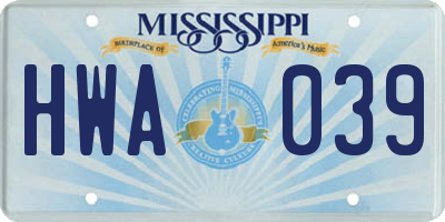 MS license plate HWA039