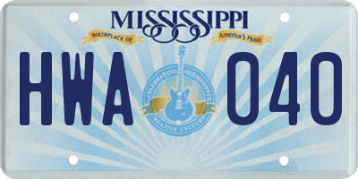 MS license plate HWA040
