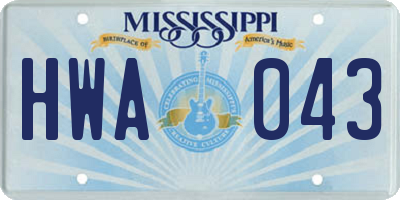 MS license plate HWA043
