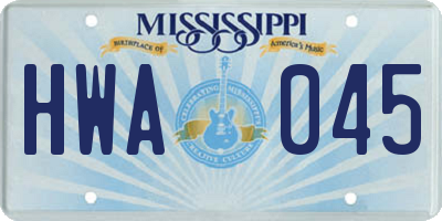 MS license plate HWA045